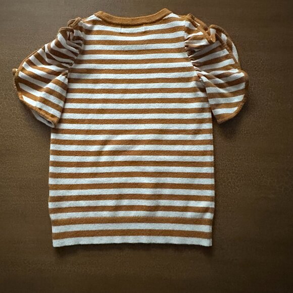 Anthropologie Short Flutter Sleeve Sweater Mustard White Stipe - Size XS - Picture 4 of 4